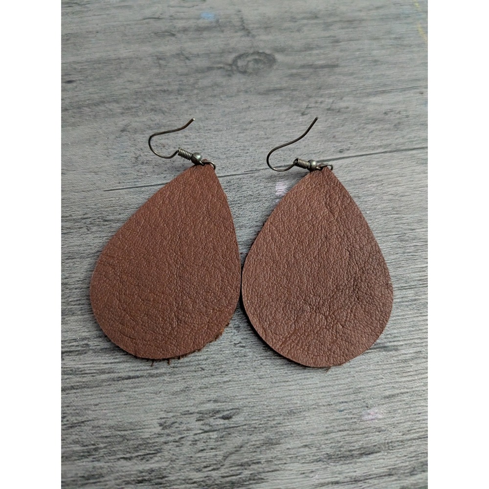 Brown Leather Teardrop Earrings Boho Western Suede Back Drop Earrings